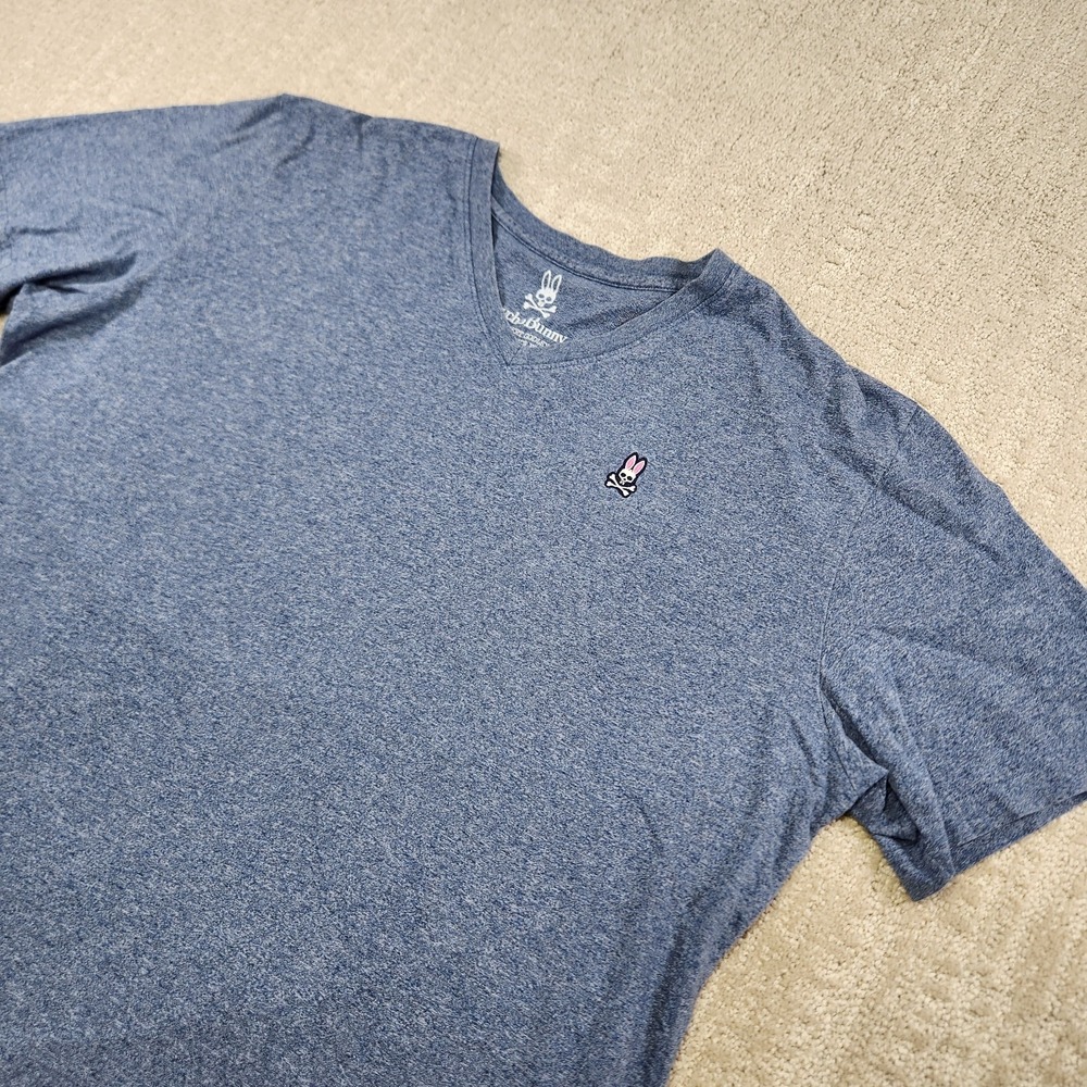 Psycho Bunny Shirt Men 6 V Neck Blue Heather Pima Cotton Tee